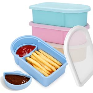 Juome 4 Pack Silicone Snack Containers with Lids, Large Reusable Snack Containers with Salad Dressing Container, Leak-Proof Snackle Box Food Storage Container for School, Office, Travel, Picnic
