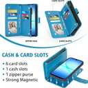 Asuwish Phone Case for Samsung Galaxy A17 5G Zipper Wallet Detachable Cell Cover with Tempered Glass Screen Protector Crossbody Strap Flower Flip Card Holder Slot TPU A 17 17A 4G Women Men Girls Blue