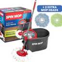 Simpli-Magic 79349 Spin Mop Cleaning System with 3 Microfiber Mop Heads, Red/GRAY,Red/Black