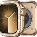 Metal Case Compatible with Apple Watch Series 9 8 7 45mm for Women, Bling Diamond Frame Bumper with Back Cover Protective Cover for iWatch 45mm, Rose Gold