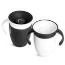Munchkin Sippy Cup for 6 Month Old and Up, Spill Proof Miracle 360 Toddler Cups with Transition Handles, 7 Ounce, 2 Pack, Black/White