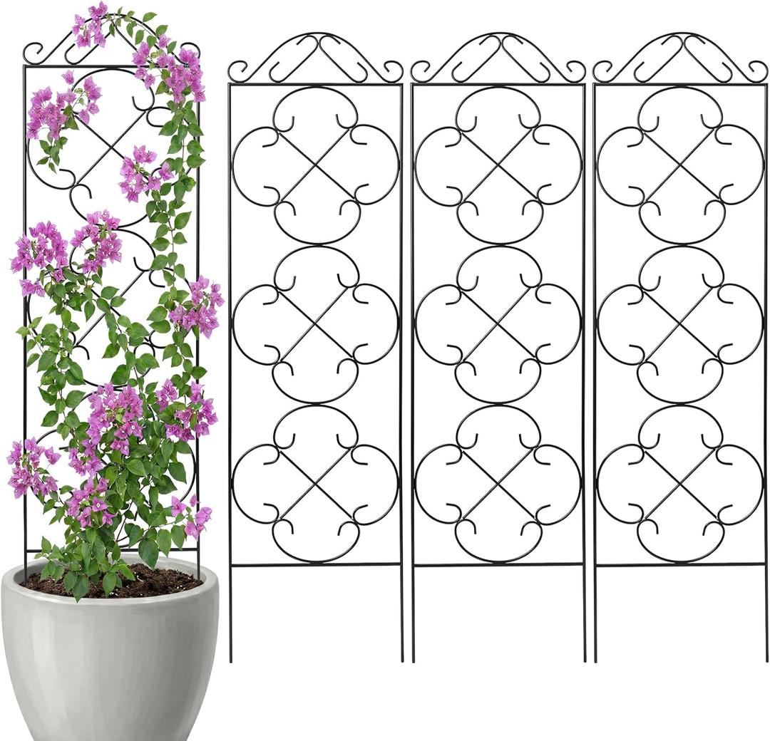 Thealyn Garden Trellis for Climbing Plants, 4 Pack 56" x 13.8" Metal Trellis for Potted Plants and Planters, Rust-Resistant Plant Support for Indoor Outdoor Use, Black