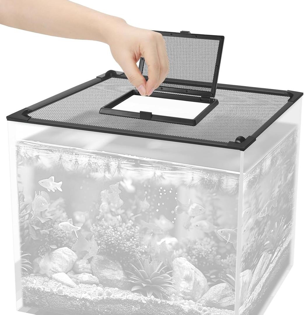 Magnetic Fish Tank Lid Size 43"x27" Aquarium Net Cover with Feeding Window 5-40 Gallon DIY Aquarium Lid Anti-Jumping for Fish