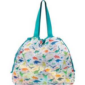 Extra Large Beach Toy Bag with Drawstring - Lightweight Mesh Tote Bag for Sand Toys, Beach Swinmming Pool Essentials, Dino Green