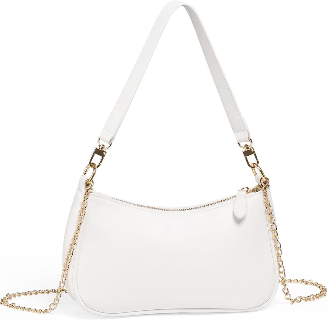 Clutch Tote Handbags, Shoulder Purse for Women Crossbody Bags Mini Hobo Bag Retro Vegan Leather Trendy Handbag, White