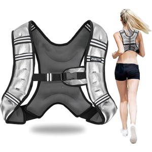 Weighted Vest, 6lb/8lb/12lb/16lb/20lb/25lb/30lb Weight Vest with Reflective Stripe, Weighted Vest for Men Women Workout Equipment for Strength Training, Running, Jogging, Fitness, Weight Loss (PU-Silver)