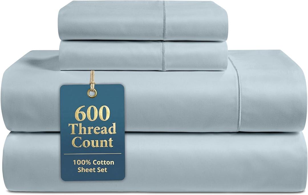 LANE LINEN 100% Cotton Sheets Full Size - Premium Sateen Weave for a Silky Finish - Hotel Collection Sheet Set - Snugly Fits Matresses Upto 15 '' Deep - Oeko TEX Certified Set - French Blue