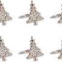 DII Christmas Thanksgiving Holiday Tabletop Dcor Collection Decorative Napkin Ring Holder Set, 2" Diameter, Silver Christmas Tree, 6 Piece