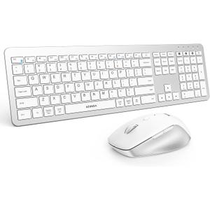 seenda Bluetooth Keyboard and Mouse, COE300 Wireless Keyboard Mouse Combo, 3 Multi-Device Connection Full Size Ultra-Slim Keyboard with Number Pad for Windows/Mac, White & Silver