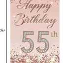 55th Birthday Door Cover 71x35 Inch Elegant Rose Gold Glitter Happy Birthday Banner for Women Sparkling Diamond Number Fifty-Fifth Milestone Celebration Party Photo Booth Prop Wall Decor