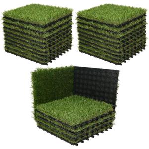 XLX TURF Artificial Grass Turf Tiles Interlocking Set 27 Pieces, Square Fake Grass Tiles Self-draining for Pet Dogs Kennel Indoor/Outdoor Flooring Decor, 12"x12", 8 Buckle Systerm