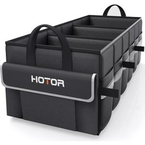 HOTOR Trunk Organizer - Car Organizer with 5 Pockets, Trunk organizer for SUV, Sedan & Van, Car Organization with Sturdy Base Panel for Car Accessories, Black, 2 Compartments, 35.4"14.2"10.6" (XX-Large)