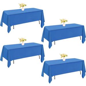 4 Pack Rectangle Tablecloth 60x102 Inch Washable Polyester Table Cover for Wedding Dining Table Buffet Parties Banquet Decoration（Blue）
