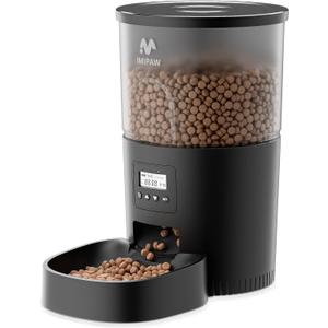 IMIPAW Automatic Cat Feeders, 3L Timed Cat Dry Food Dispenser, Dual Power Supply, Programmable Portion Size, 1-6 Meals Per Day, Auto Pet Feeder for Cats and Small Dogs, with Desiccant Bags (Black)
