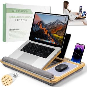 Lap Desk for Laptop Bed Desk Tray Table with Cushion, 5 Angles, Phone & Tablet Holder, Mouse Pad & Ventilation Laptop Stand, Lap Table, Couch Desk for 15-17 Laptops (Gray)