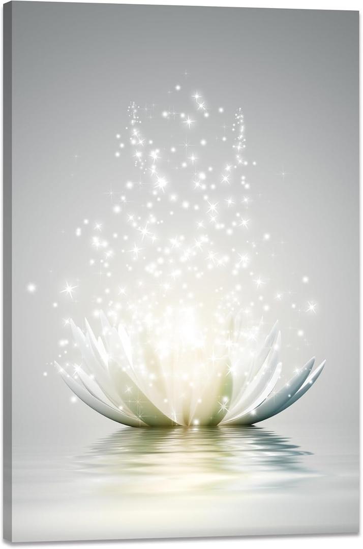Lotus Floral Canvas Prints Art for Zen Office Wall Art Meditation Pictures Modern Artwork poster for Zen Wall Spa Photo Yoga Room Ready to Hang (24x 36inch)