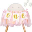 1st Highchair Banner Birthday Girl - NO DIY First Birthday Highchair Banner Pink One Year Old Birthdays Party Decoration 1st Highchair Garland Decoration for Princess Fairy Baby Photo Prop Party Decor