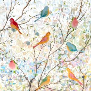 Window Privacy Film - Stained Glass Window Film Static Cling UV & Heat Blocking Rainbow Window Film for Glass Doors, Bedroom Windows - No Glue Premium Vinyl (Easy Install,17.5"157.4") (Bird)