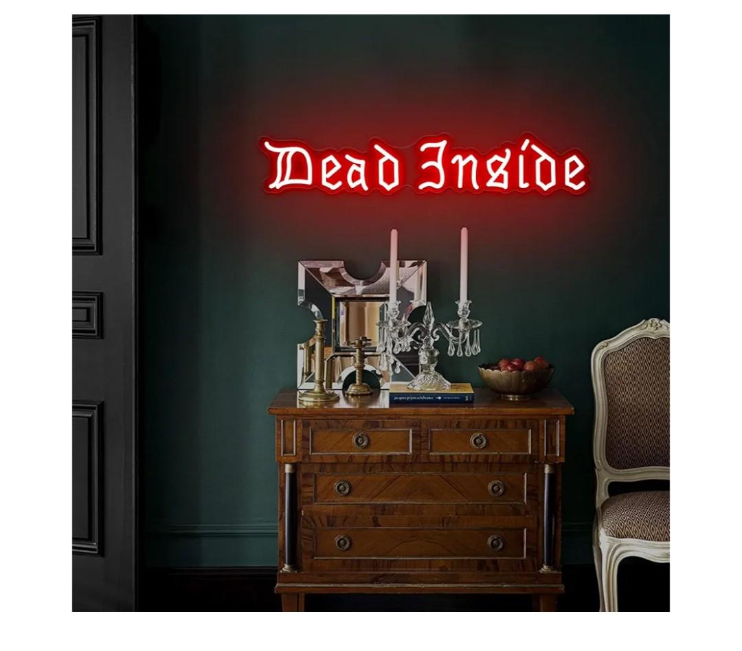Dead Inside Neon Sign for Wall Decor,Gothic Horror Home Decor,Halloween Party Wall Decor,Gothic Lover Gifts,USB Powered With Switch-25''