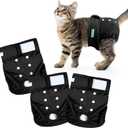 Wegreeco Cat Diapers, Cat Diapers for Male Female Cats Spraying Incontinence, Reusable Adjustable Highly Absorbent (3 Pack, Large) (Black)