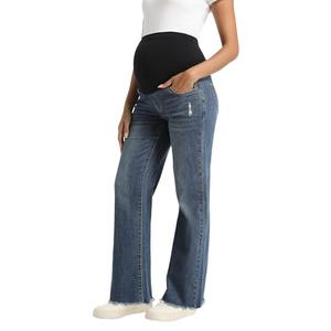 Foucome Women's Maternity Jeans Straight Leg Relaxed Fit Comfy Stretchy Trendy Pregnancy Denim Pants Vintage Blue, Size: M