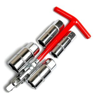 5 PCS Spark Plug Socket Wrench, T-Handle & 14mm/16mm/18mm/21mm Heavy Duty Spark Plug Remover Installer Set, Universal Maintenance Tool for Most Cars, Motorcycles, Lawn Mowers (Red)