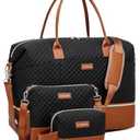 CLOKARS Travel Bag for Women, Weekender Bags Large Carry On Overnight Bag Duffel with Separate Shoes Compartment & Strap, Hospital Bags for Labor and Delivery, Black Brown