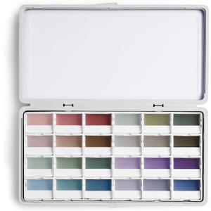 Fuumuui 24-Color Opaque Semi-Moist Solid Watercolor Paint Set Art Supplies for Artists Beginner Painters Amateur Hobbyists Painting (1 Count (Pack of 1), Low-key)