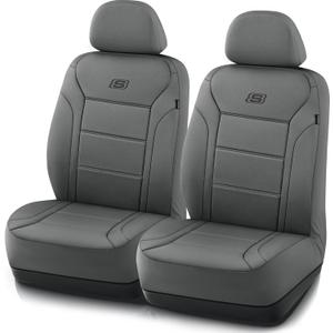 Skechers Memory Foam Car Seat Covers, Lycra Fabric Seat Covers, Car Seat Covers Front Seats Airbag Compatible, Automotive Comfort Protection for Most Cars, Trucks, SUVs, Grey