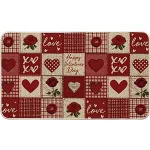 Artoid Mode Buffalo Plaid Love Hearts Valentines Doormat,Home Decor Low-Profile Door Mat Switch Rug Floor Mat for Indoor Outdoor 17x29 Inch