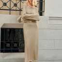 Wenrine Womens Fall Off The Shoulder Bodycon Sweater Dress 2025 Formal Long Sleeve Elegant Cocktail Party Maxi Dresses (Beige)