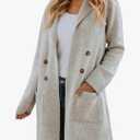 CHARTOU Womens Knitted Long Sweater Button Down Open Front Cardigans Knit Jacket Lapel Long Sleeve Casual Blazer Coatigan, M
