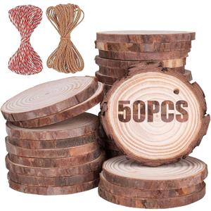 Wood Ornaments, Mathtoxyz Wood Slices 2.4-2.8 Inches 50 Pcs Rustic Unfinished Wood Log Discs Predrilled Wooden Circles for DIY Arts Crafts Halloween Christmas Ornaments Wedding