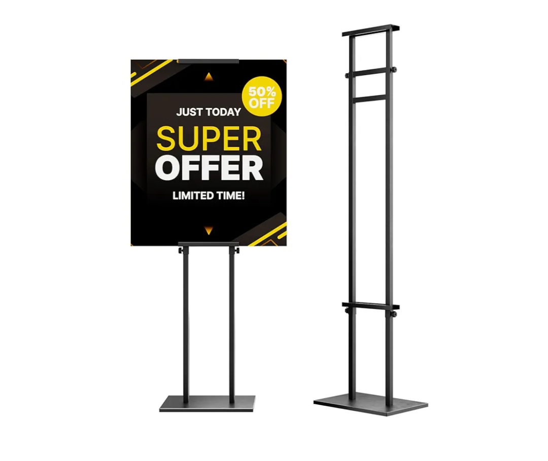 Display Stand Sign Holder,Heavy Duty Adjustable Pedestal Sign Stand Up to 75 inch,Double-Sided for Board & Foam Sign,Sign Stand with Base,Fit Wedding,Restaurant or Business(Poster not Included)