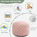 HIGOGOGO Round Stuffed Pouf Ottoman, Plaid Poufs with Foam Chunk Filling, Fluffy and Furry Pouf Foot Stool Storage Ottoman, 26 X 18 Floor Poufs Foot Rest for Living Room, Pink