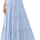 PRETTYGARDEN Boho Maxi Skirts for Women Trendy Summer 2026 Spring Long Flowy A Line Tiered Skirt Beach Vacation Clothes Dress (Blue, L)