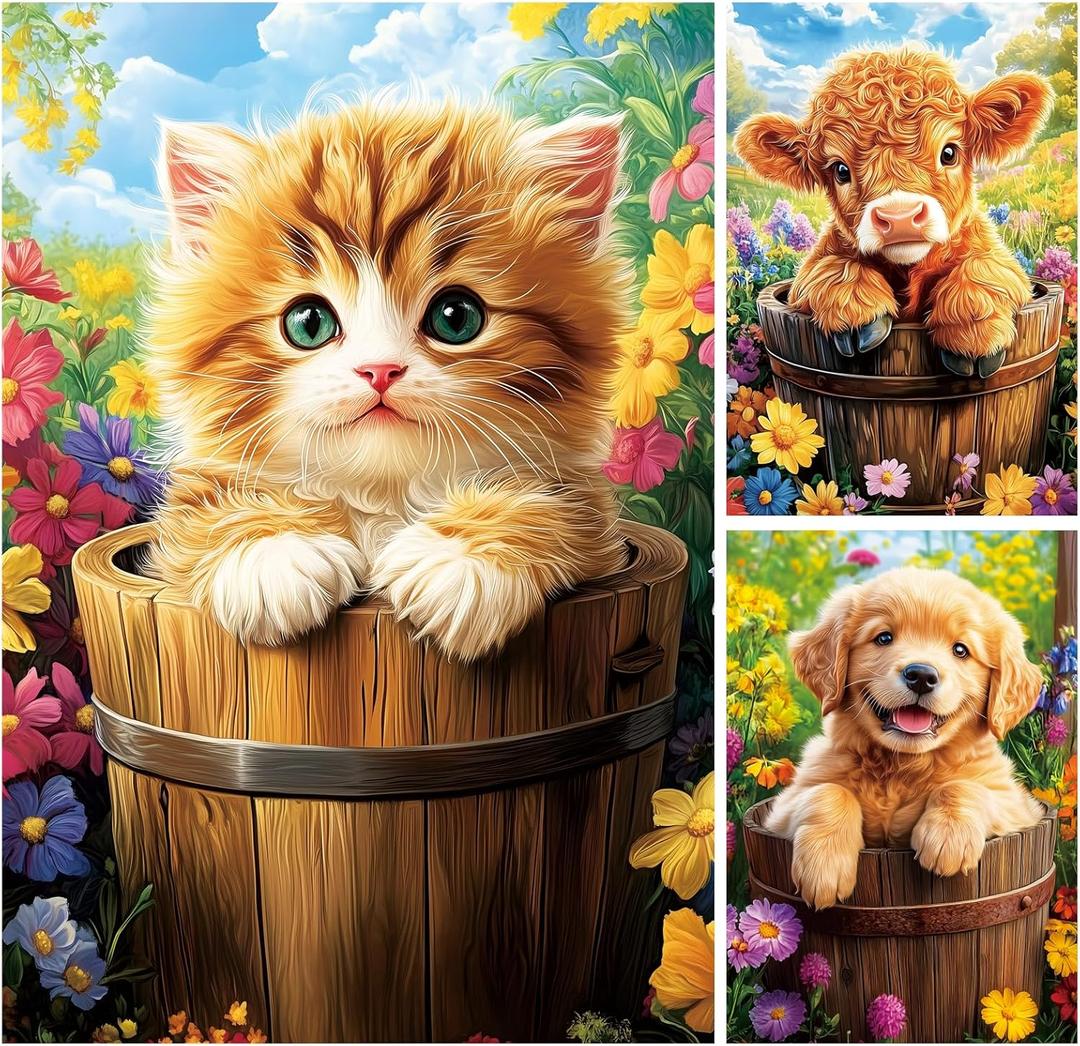 100 Piece Flower Sea Animals Puzzle for Kids Ages 4-8 - Cat Dog and Cow Puzzle - Large Puzzles for Senior Jigsaw Puzzle for Kids Ages 4-6 6-8 8-10 Year Old Educational Puzzles Toys 3-Pack
