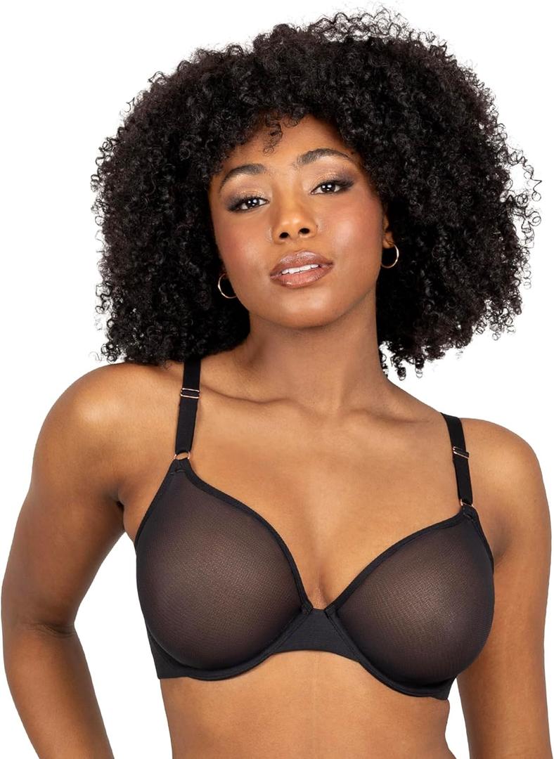 Smart & Sexy womens Sheer Mesh Demi Underwire Bra (36DD, Black Hue (Mesh))