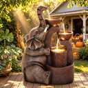 20" Elephant Outdoor Fountain LED 3-Tier Waterfall, Bronze