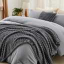 Bedsure King Comforter Set 5 Pieces - Bed in a Bag with Fleece Throw Blanket and Decorative Pillow, Lightweight Bedding Comforter Sets, All Season Bedding, Dark Grey