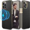 LOHASIC for iPhone 15 ProMax Case, Compatible with Magsafe Premium Leather with Microfiber Lining Business Classic Cover Soft Grip Shockproof Magnetic Cases 2023 New 6.7 inch - Black Gold