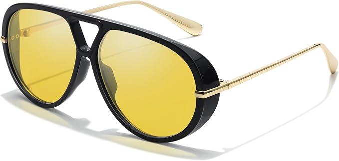 TJUTR Oversized Aviator Sunglasses for Women & Men, Retro Luxury Designer Sunglasses Big Shield Shades with UV Protection