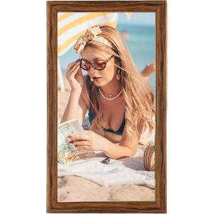 20x40 Wood Frame Brown, Rustic Natural Wooden 40x20in Poster Picture Frame, Distressed 20 x 40inch Woodgrain Gallery Photo Frame with HD Plexiglass, Horizontal Vertical Wall Mounting Display 1pcs