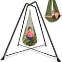 Sensory Swing Stand Frame with Pod Chair and Swing Set Kid Heavy Duty Metal Swings Stand Autism Hammock Chair Stands Tree Saucer Round for Adult Indoor Outdoor Backyard Park(Camo)
