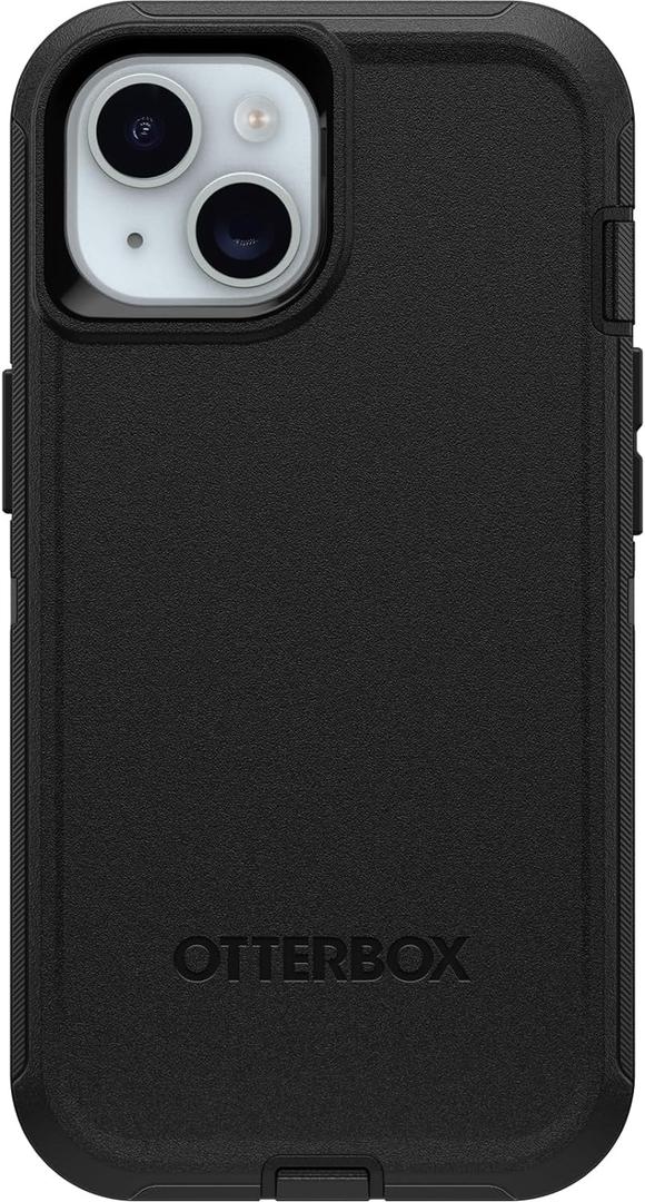 OtterBox iPhone 15, iPhone 14, and iPhone 13 Defender Series Case - BLACK, screenless, rugged & durable, with port protection, includes holster clip kickstand