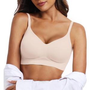 OEAK Womens Wireless Bras Comfortable Push Up Bra No Underwire Bra Full Support Lift Bralette Everyday Seamless Tshirt Bras (Large, Nude)
