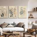 3 Pcs Vintage Botanical Wall Art Nature Floral Plants Wall Decor Daisies Dandelion Wildflower Posters Pictures Watercolor Rustic Farmhouse Canvas Prints Boho Neutral Paintings For Living Room Framed