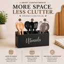 Black Kitchen Utensil Holder for Countertop Large 3-Compartment Cooking Utensil Organizer & Caddy with Drain Holes, Modern Wood Utensil Holder for Kitchen Counter, Spatula & Spoon Storage
