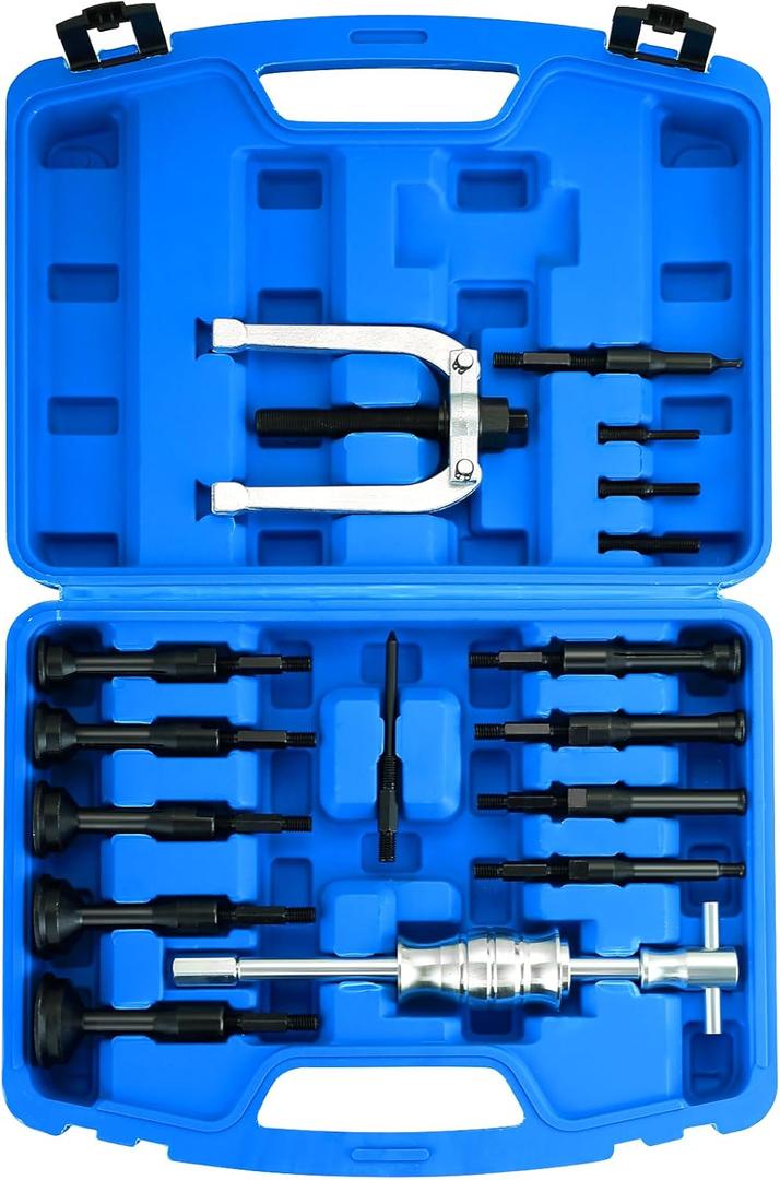 16PCS Bearing Puller Slide Hammer Set, Blind Hole Collet Bearing Race and Seal Puller Extractor Kit | Blind Inner Bearing Puller, Slide Hammer Puller Tool Set