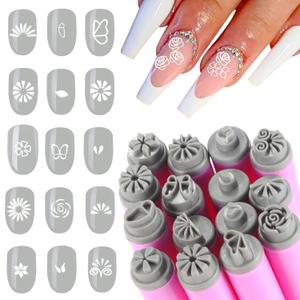 JERCLITY 15 Pieces Nail Art Stamp Pen Set Flower Leaf Geometric Butterfly Patterns Nail Art Stamps Pen Manicure Graffiti Tools Nail Art Pens for Women Girls